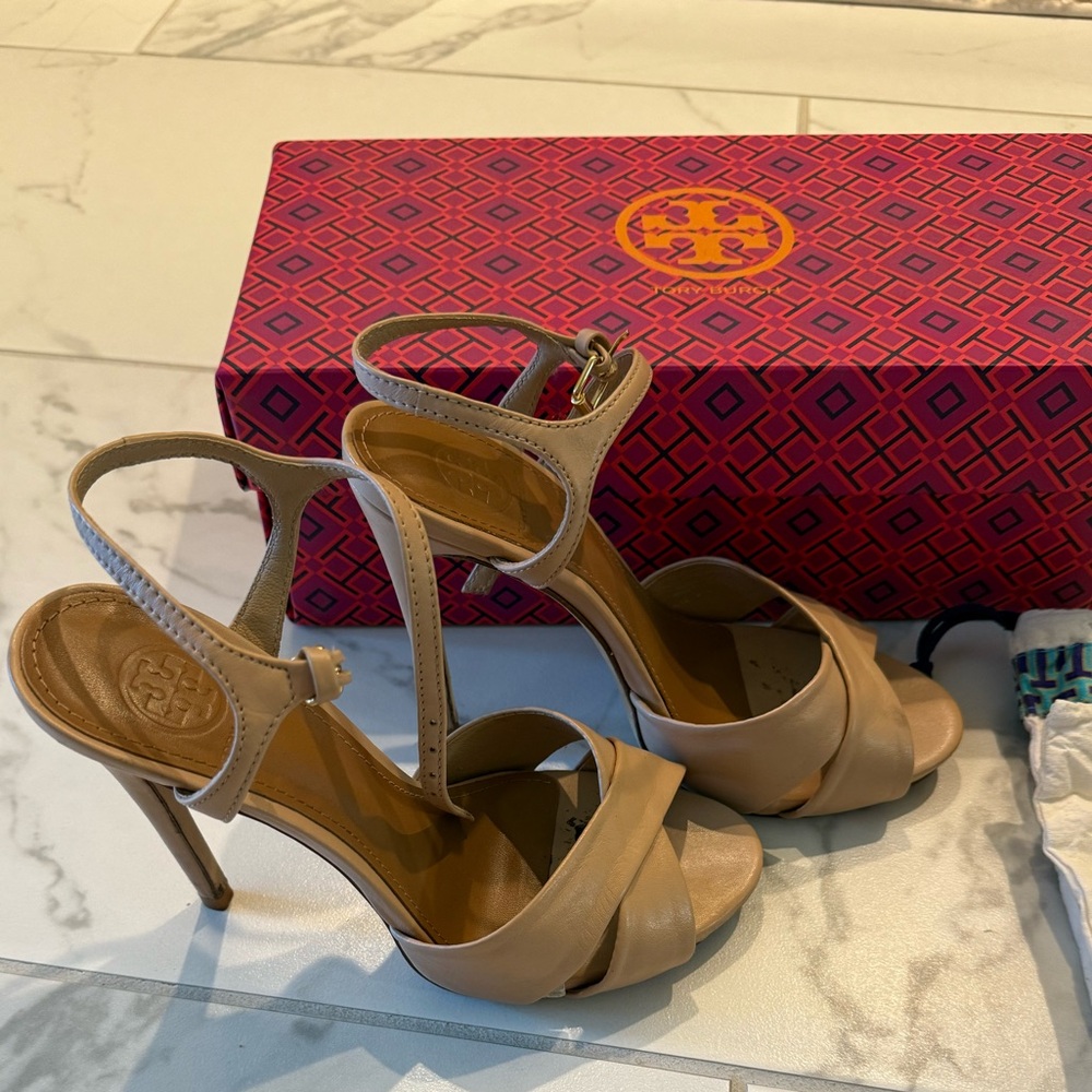 Tory Burch Nude Strappy Heels worn only couple of times lots of life left